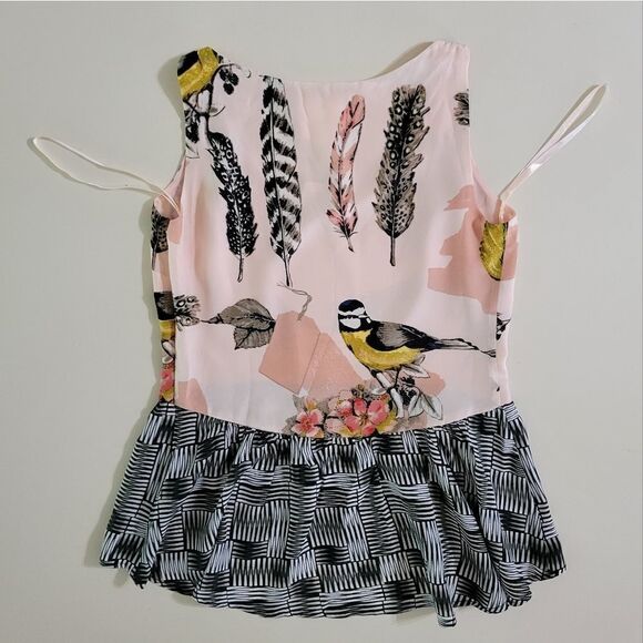 Maeve for Anthropologie Women's Silk Pink Finely Feathered Peplum Blouse - Picture 11 of 11